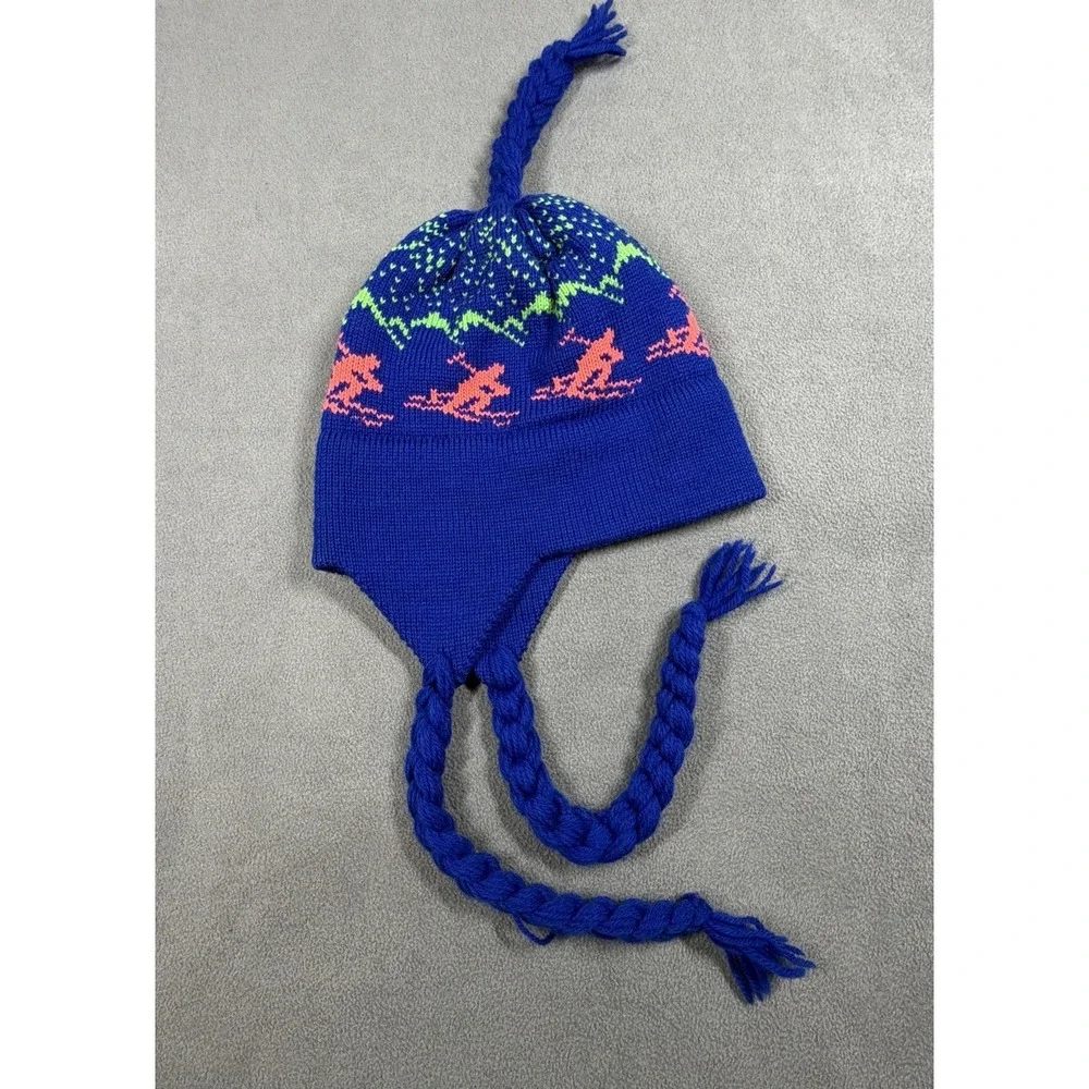 Original Moriarty Beanie Hat Stowe Vermont Wool Ski Women's Blue Earflap